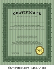 Green Certificate of achievement template. With great quality guilloche pattern. Customizable, Easy to edit and change colors. Money Pattern. 