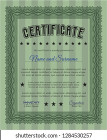Green Certificate of achievement template. With guilloche pattern. Customizable, Easy to edit and change colors. Sophisticated design. 