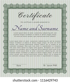 Green Certificate of achievement template. With linear background. Elegant design. Customizable, Easy to edit and change colors. 