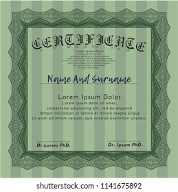 Green Certificate of achievement template. With linear background. Sophisticated design. Customizable, Easy to edit and change colors. 