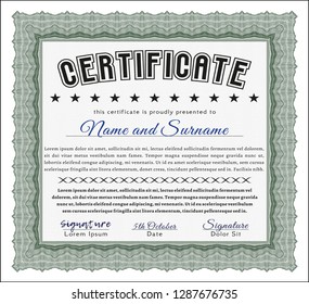 Green Certificate of achievement template. With linear background. Artistry design. Customizable, Easy to edit and change colors. 