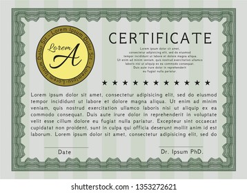 Green Certificate of achievement template. With linear background. Good design. Customizable, Easy to edit and change colors. 