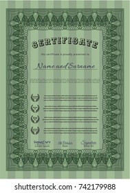 Green Certificate of achievement template. With linear background. Customizable, Easy to edit and change colors. Superior design. 