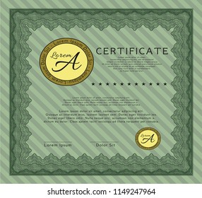 Green Certificate of achievement template. Modern design. Detailed. With complex background. 