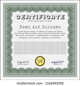 Green Certificate of achievement template. Modern design. With complex background. Vector illustration. 