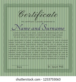 Green Certificate of achievement template. Modern design. Customizable, Easy to edit and change colors. With guilloche pattern. 