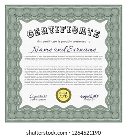 Green Certificate of achievement template. Modern design. Vector illustration. With complex background. 