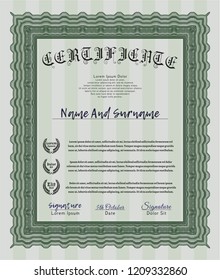 Green Certificate of achievement template. Money design. With complex background. Detailed. 