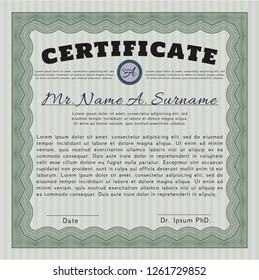 Green Certificate of achievement template. Money design. Detailed. With complex background. 