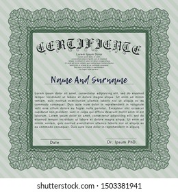 Green Certificate of achievement template. Money Pattern design. With complex linear background. Customizable, Easy to edit and change colors. 