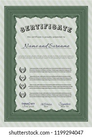 Green Certificate of achievement template. Nice design. With complex background. Customizable, Easy to edit and change colors. 