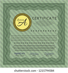 Green Certificate of achievement template. Nice design. Vector illustration. Printer friendly. 