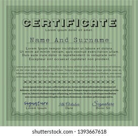 Green Certificate of achievement template. Nice design. Vector illustration. With linear background. 