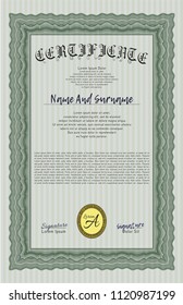 Green Certificate of achievement template. Perfect design. Vector illustration. Printer friendly. 