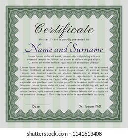 Green Certificate of achievement template. Printer friendly. Money Pattern. Vector illustration. 