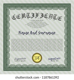 Green Certificate of achievement template. Printer friendly. Good design. Customizable, Easy to edit and change colors. 