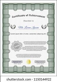 Green Certificate of achievement template. With quality background. Vector illustration. Perfect design. 