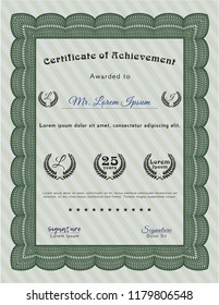 Green Certificate of achievement template. Vector illustration. With background. Beauty design. 