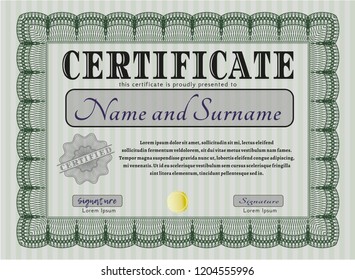 Green Certificate of achievement template. Vector illustration. Easy to print. Excellent design. 