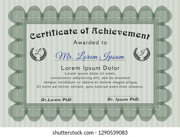 Green Certificate of achievement template. Vector illustration. Easy to print. Elegant design. 