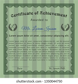 Green Certificate of achievement template. Vector illustration. With linear background. Beauty design. 