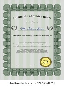 Green Certificate of achievement template. Vector illustration. With quality background. Modern design. 
