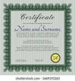 Green Certificate of achievement template. Vector illustration. With quality background. Modern design. 