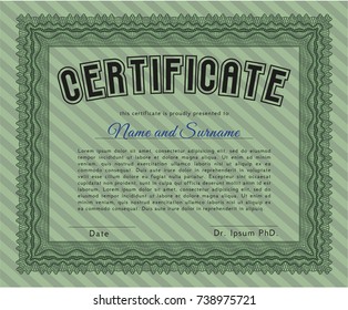 Green Certificate of achievement template. Vector illustration. With background. Superior design. 