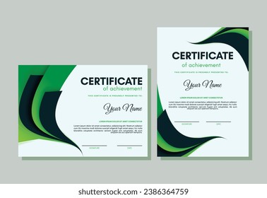 Plantilla de certificado de logro verde con resumen de ondas