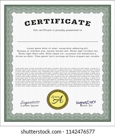 Green Certificate of achievement. Vector illustration. With complex linear background. Beauty design. 