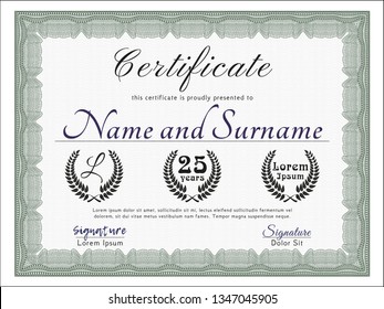 Green Certificate of achievement. Vector illustration. With quality background. Modern design. 