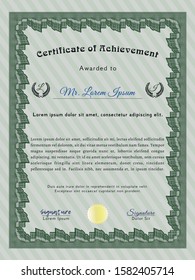 Green Certificate of achievement. Vector illustration. With background. Money Pattern design. 