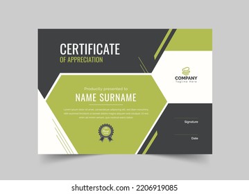 Green Certificate of appreciation, award diploma design template, Certificate vector template