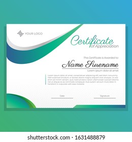 Green certificate of appreciation design template with luxury and modern style vector image