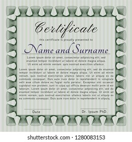 Green Certificate. Artistry design. Customizable, Easy to edit and change colors. With complex linear background. 
