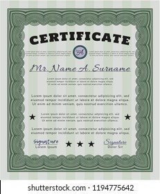 Green Certificate. Complex background. Cordial design. Detailed. 