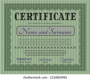 Green Certificate. With complex background. Detailed. Lovely design. 