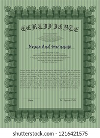 Green Certificate. Complex background. Detailed. Retro design. 