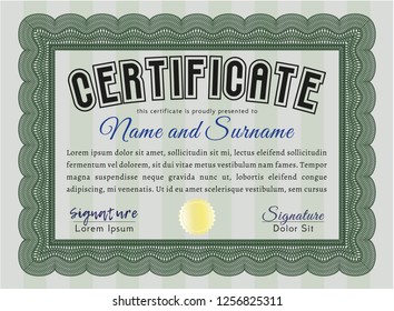 Green Certificate. With complex background. Detailed. Money design. 