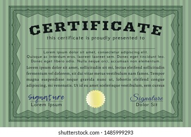 Green Certificate. Complex background. Money Pattern. Detailed. 