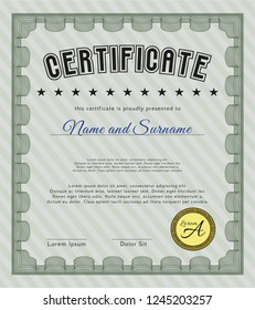 Green Certificate. Complex background. Retro design. Vector illustration. 