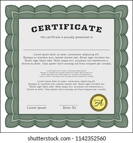 Green Certificate. Complex background. Vector illustration. Beauty design. 