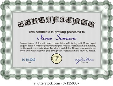 Green Certificate. Complex design. Detailed. Printer friendly. 