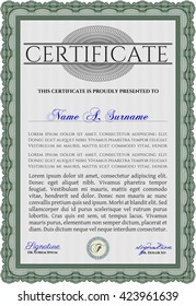 Green Certificate. Complex design. Detailed. Printer friendly. 