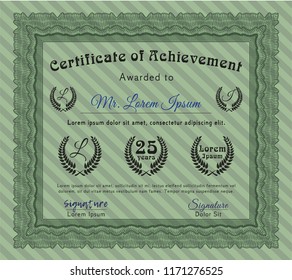Green Certificate. With complex linear background. Vector illustration. Superior design. 