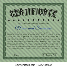 Green Certificate. With complex linear background. Vector illustration. Modern design. 