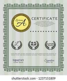 Green Certificate. With complex linear background. Lovely design. Detailed. 