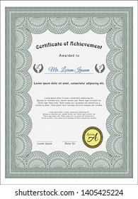 Green Certificate. With complex linear background. Artistry design. Detailed. 