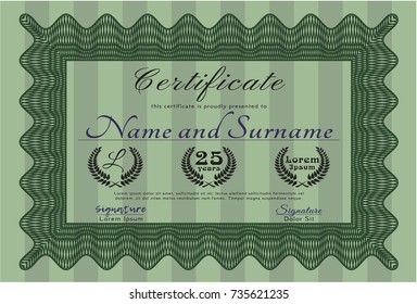 Green Certificate. With complex linear background. Elegant design. Vector illustration. 