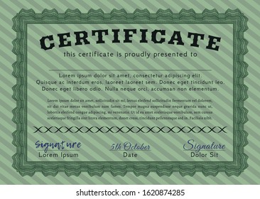 Green Certificate. Cordial design. With complex linear background. Detailed. 